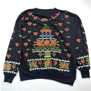 Vintage Christmas on Mainstreet Ugly Christmas Sweater Holiday Tree Hearts Large